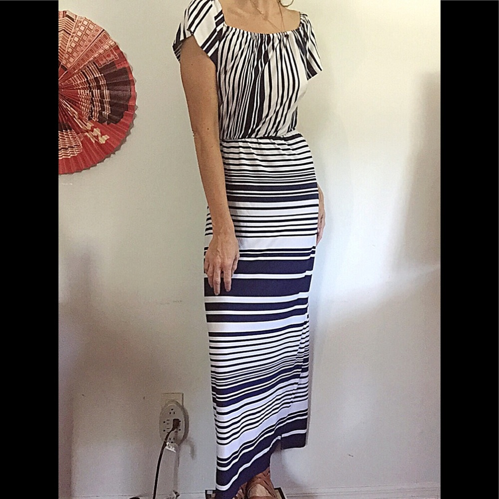 Maxi Blue & White Striped Sundress